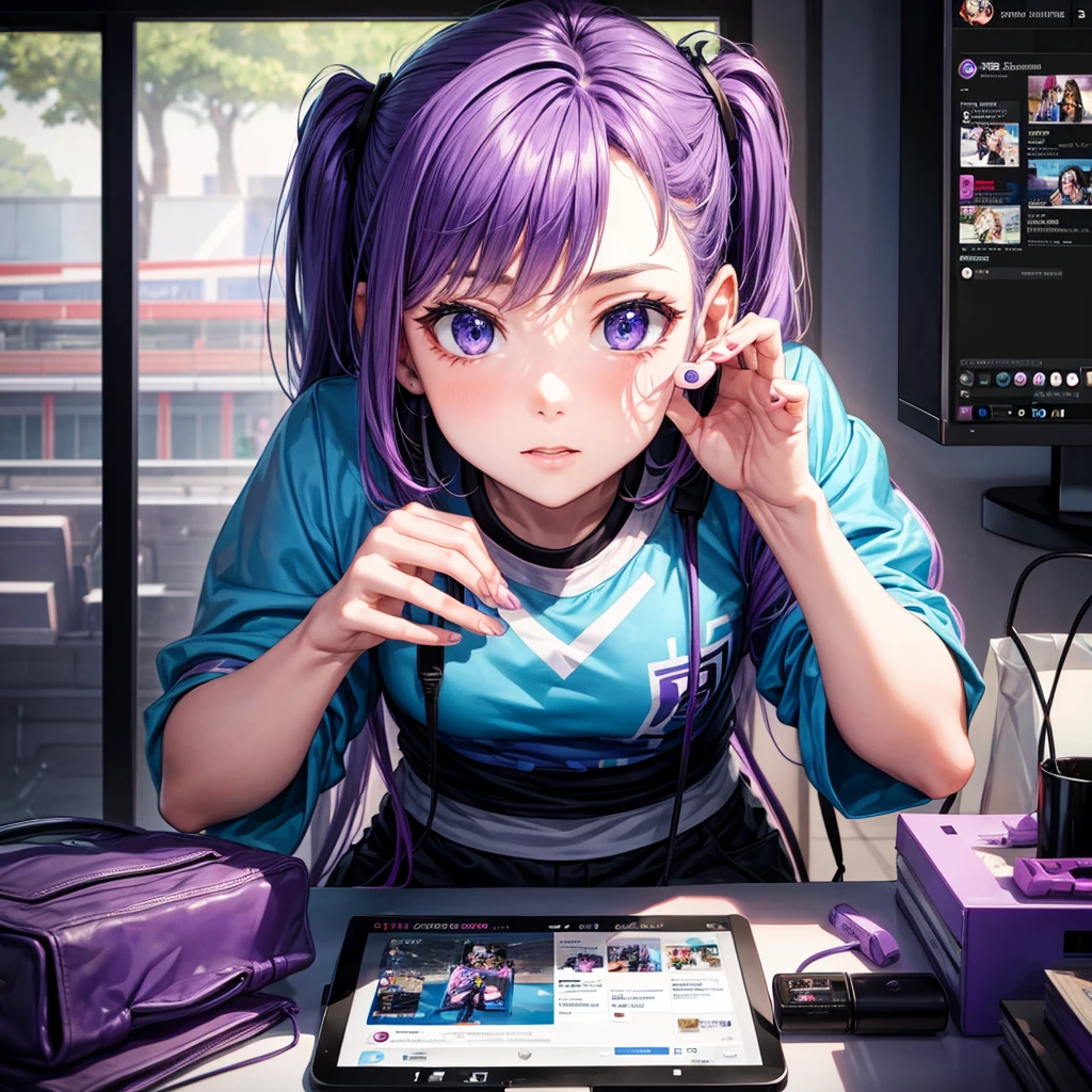 A purple and blue youtube coach girl