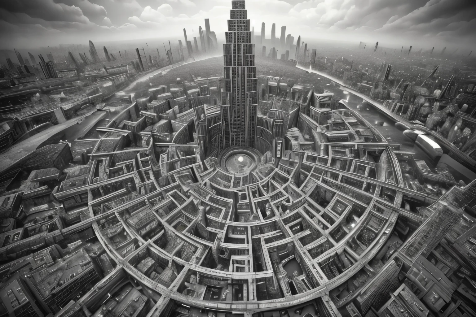 ((best quality)), ((masterpiece)), (detailed), (best quality,4k,8k,highres,masterpiece:1.2),ultra-detailed,(realistic,photorealistic,photo-realistic:1.37),complex intricate architectural structures,Escher style building,surreal 1800 London,impossible geometry,gravity-defying architecture,abstract pattern complexity,striking visual illusion,mesmerizing maze-like design,dreamlike architectural elements,intricate three-dimensional tessellations,optical illusion buildings,incredible depth perception,hypnotizing architectural labyrinth,surreal and mind-bending cityscape,intricately intertwined structures, black and white, grey scale