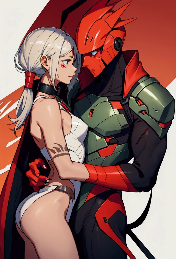Sure! Here’s the description of the Martian couple in English:

## A Martian Couple:

**Male:**

* **Skin:** Bright green with fine scales that give a rough appearance.
* **Head:** Large and elongated, with a slightly sloped skull.
* **Eyes:** Intense red with vertical pupils that dilate in the dark.
* **Mouth:** Large mouth with sharp teeth and a forked tongue.
* **Nose:** Small and pointed, almost imperceptible.
* **Ears:** Two small protrusions on the sides of the head, with membranes sensitive to vibrations.
* **Body:** Muscular and strong, with a broad torso and long, agile limbs.
* **Details:** Has three fingers on each hand, with sharp claws.

**Female:**

* **Skin:** White and smooth, with a subtle pearlescent tone.
* **Head:** Round and small, with delicate facial features.
* **Eyes:** Intense red with round pupils that dilate in the dark.
* **Mouth:** Small mouth with thin lips and small teeth.
* **Nose:** Small and pointed, almost imperceptible.
* **Ears:** Two small protrusions on the sides of the head, with membranes sensitive to vibrations.
* **Body:** Slender and curvy, with a narrow waist and wide hips.
* **Details:** Has four fingers on each hand, with fine and sharp nails.

**Pose:** The male has one arm around the female's waist, protecting her. She leans against him with an expression of love and trust.

**Environment:** A Martian desert landscape, with red mountains and an orange sky.

**Additional Details:**

* The male might have a bony crest on his head or a series of protrusions on his skin.
* The female could be wearing a collar made of metal or precious stones around her neck.
* Both may have tribal markings or tattoos on their skin.

**I hope this description helps you create a beautiful and unique image of a Martian couple!**