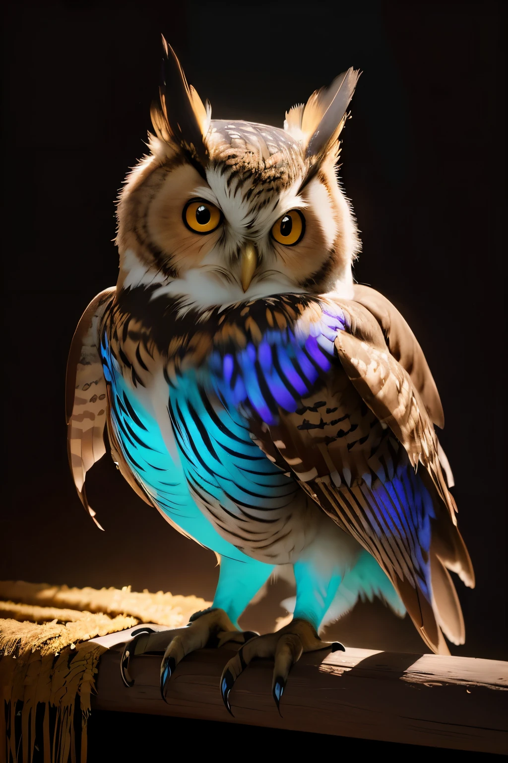 a painting of a colorful owl on a black background,, breathtaking rendering, within a radiant connection, inspired by Kinuko Y. Craft,, magical elements, kitten icon, wow, is beautiful, casting a multi colorful spell, bright flash, flash  