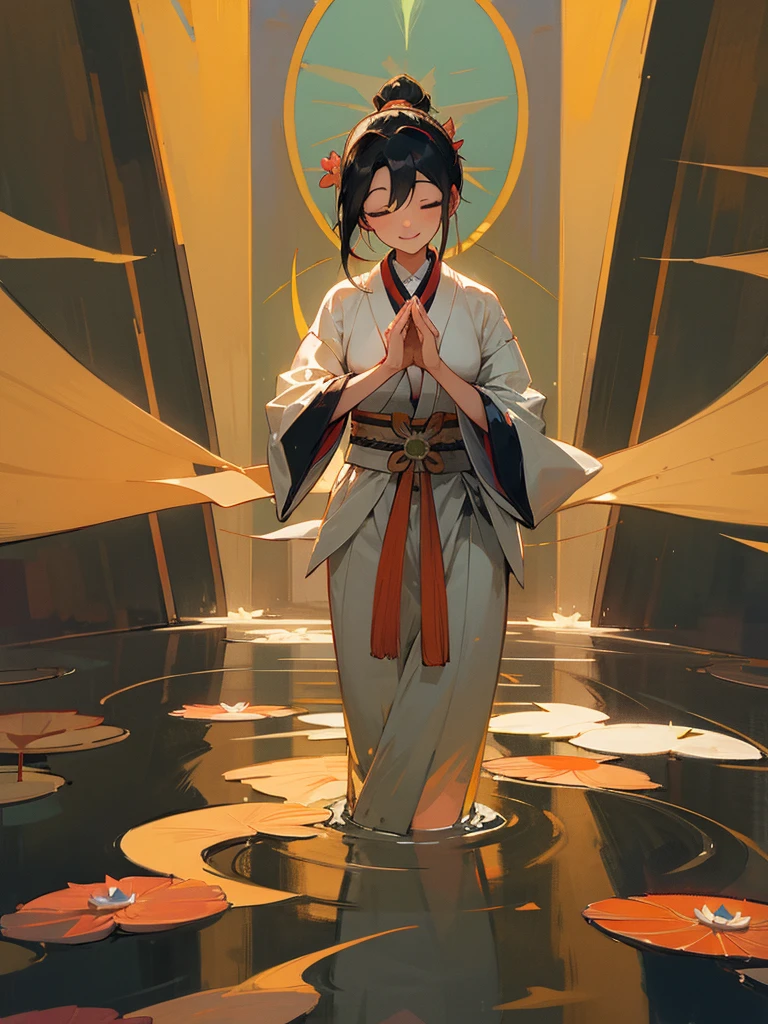Amida、Zazen、mercy、Joining hands in prayer、Black Hair 、smile、Lotus flower、Paradise
、Shinto-Buddhist syncretism