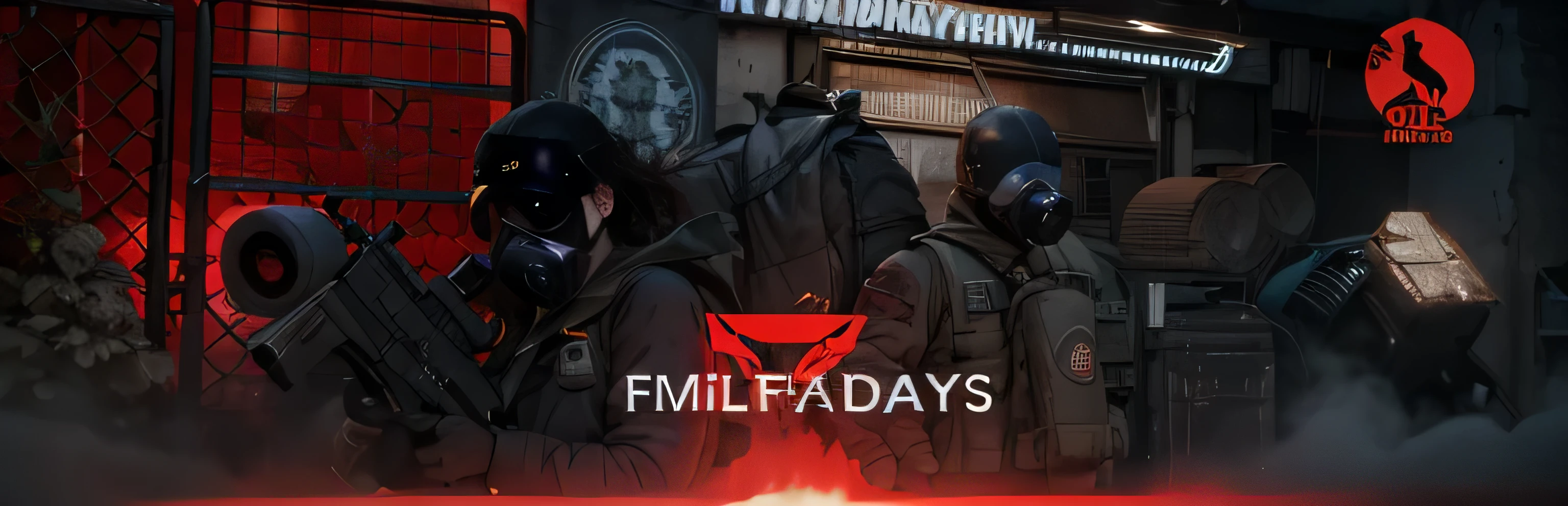 Woman, 24 years, skin fair, gas mask with filters, com coldre, with military weapon in hand, with glove, Long dark hair, dark eyes, with big backpack. Body Detailed 8k UHD, red lighting, red light environment