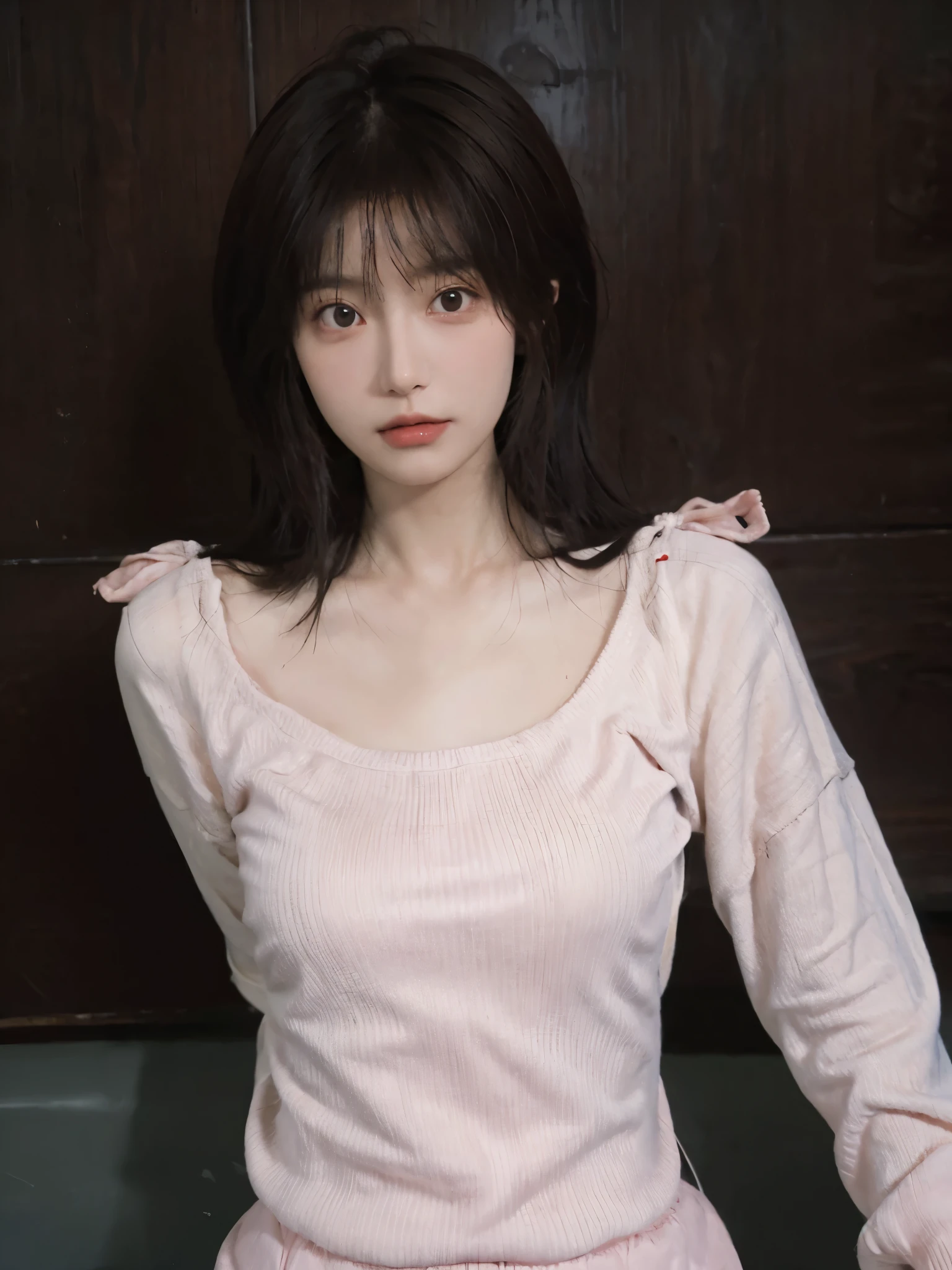 Best quality,16K,Ultra-high resolution,(Realism:1.4),Cute hairpin,Baoyu Girl,1Girl,Beautiful woman with a slim figure:1.4,Abdominal muscles:1.1,(Brown hair,Mid-chest:1.3),pink long sweater:1.1,Super delicate face,Exquisite eyes,Double eyelids,