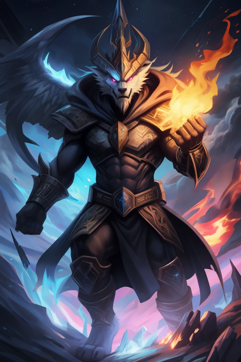 (((Barefoot furry character, full body, cinematic setting, male))) Sanctus Dominus Infernus ad astra Across the galaxy a new force of evil is rising Wizards of chaos fighting the throne of brave king of Dundee Entwined by mystic spells, they know where the sorcerer hidden Imprisoned in ice on the planet of Knights The powerful heroes of Crail Aeons of warfare returning No longer peace will survive The intergalactic great Empire of Fife will die For the king we will ride Through the dark galactic skies To defeat the foes When the chaos wizards rise Now the universe will burn Evil sorcerer returns Tragic fate rages tonight Chaos wizards rise! Sanctus Dominus Infernus ad astra BREAK, detailed background (modern lab), 8K, (masterpiece:1.5), intricate details, highly detailed, extreme detail, octane render, fine art, best quality, highres, (detailed face:1.5), ((full_body)), UHD, (((perfect hands)))