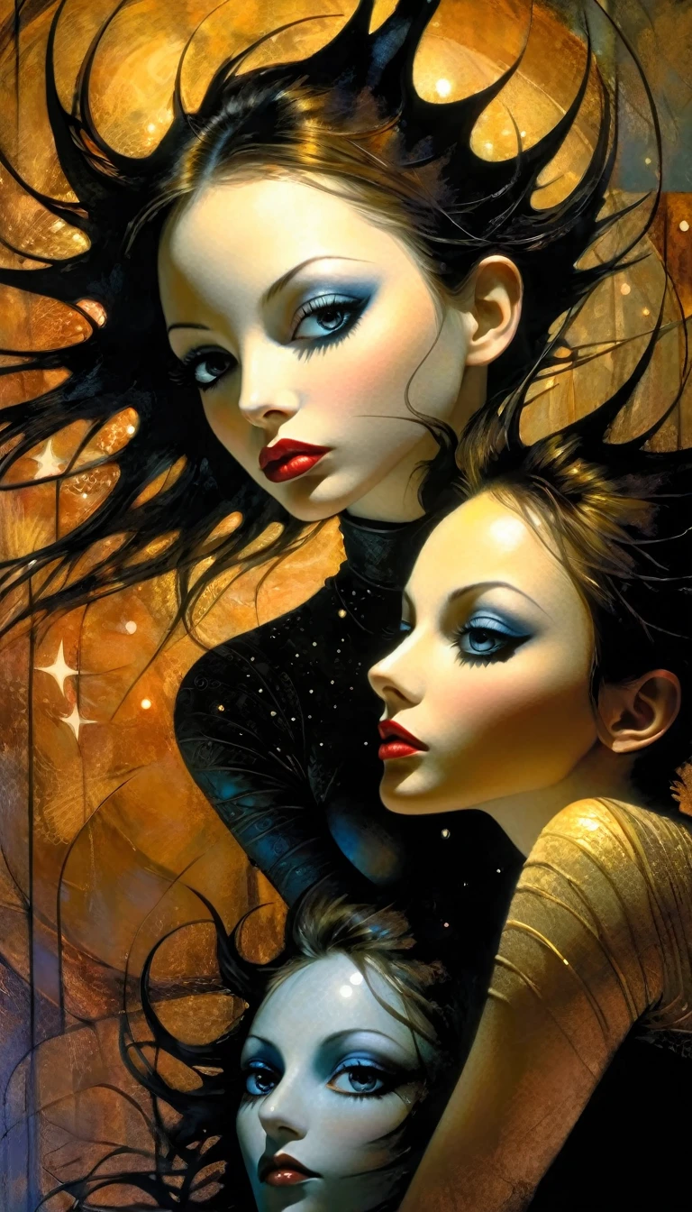 two girls, lesbianism, magic, ✨🤟😁🤗😍😆👍🙌✨👩‍👩‍👦‍👦sex sex sex ✨✨ ❗ 🙏😁❤ eroticism,fantastic, night sky, moon, stars, background, , eroticism, sexy, (best quality,4k,8k,highres,masterpiece:1.2),ultra-detailed,(realistic,photorealistic,photo-realistic:1.37),intricate details,vivid colors,sharp focus,professional,Dave McKean artwork, oil touch of surrealism,oil painting style,portrait,woman,beautiful detailed eyes,beautiful detailed lips,dreamlike atmosphere,shadow play,soft lighting,playful pose,minimalist room,dark hues,ethereal background,fantasy elements,texture,layered composition.

