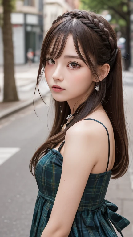one girl, (a beauty girl, delicate girl:1.3), (23 years old:1.3),
break, (Gothic ta:1.3), (Two Side Up Hairstyle:1.3), (Tartan:1.2),
break, (Street view:1.3), (No makeup:1.3),
break, Very fine grain definition, (Symmetrical eyes:1.3),
break, Small breasts, Brown eyes, amount, Brown Hair, girl,
break, (Extremely detailed eye resolution、Eye and facial details:1.0), (Get closer to the face, Zoom in on face, Face Focus:1.0),
break, (masterpiece, Highest quality, Super detailed, Detailed face, 8k)