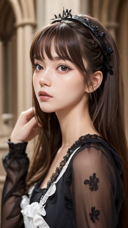 one girl, (a beauty girl, delicate girl:1.3), (23 years old:1.3),
break, (Gothic Lolita:1.3), (Two Side Up Hairstyle:1.3), (Tartan:1.2),
break, (cathedral:1.3), (No makeup:1.3),
break, Very fine grain definition, (Symmetrical eyes:1.3),
break, Small breasts, Brown eyes, amount, Brown Hair,  girl,
break, (Extremely detailed eye resolution、Eye and facial details:1.0), (Get closer to the face, Zoom in on face, Face Focus:1.0),
break, (masterpiece, Highest quality, Super detailed, Detailed face, 8k)