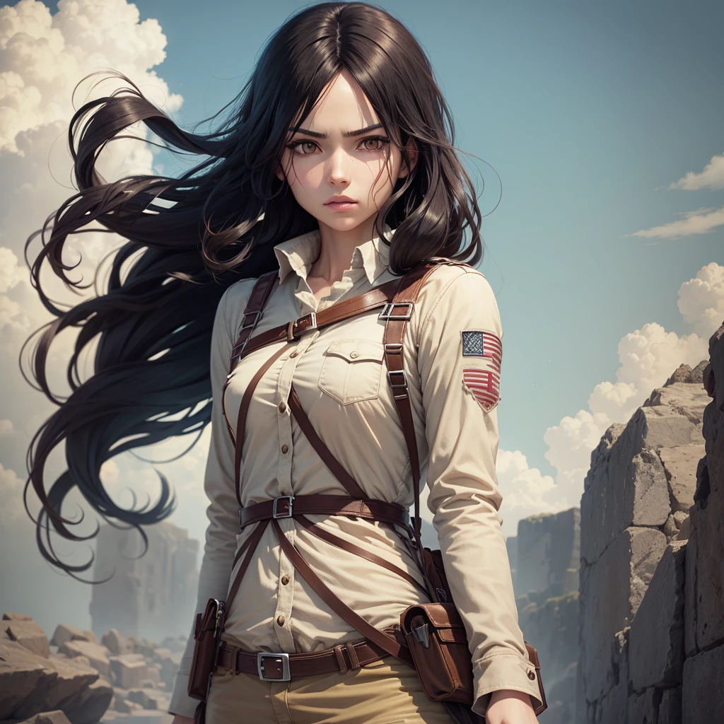 A character with long wavy black hair from Attack on Titan