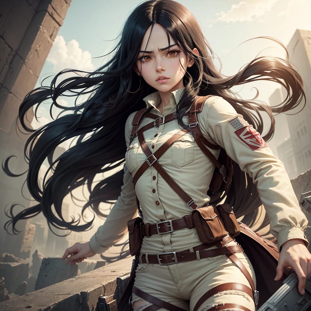 A character with long wavy black hair from Attack on Titan