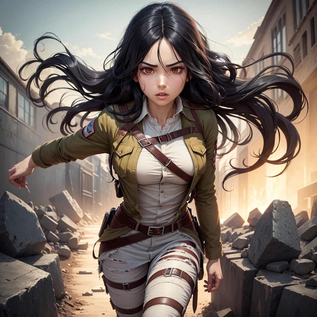 A character with long wavy black hair from Attack on Titan