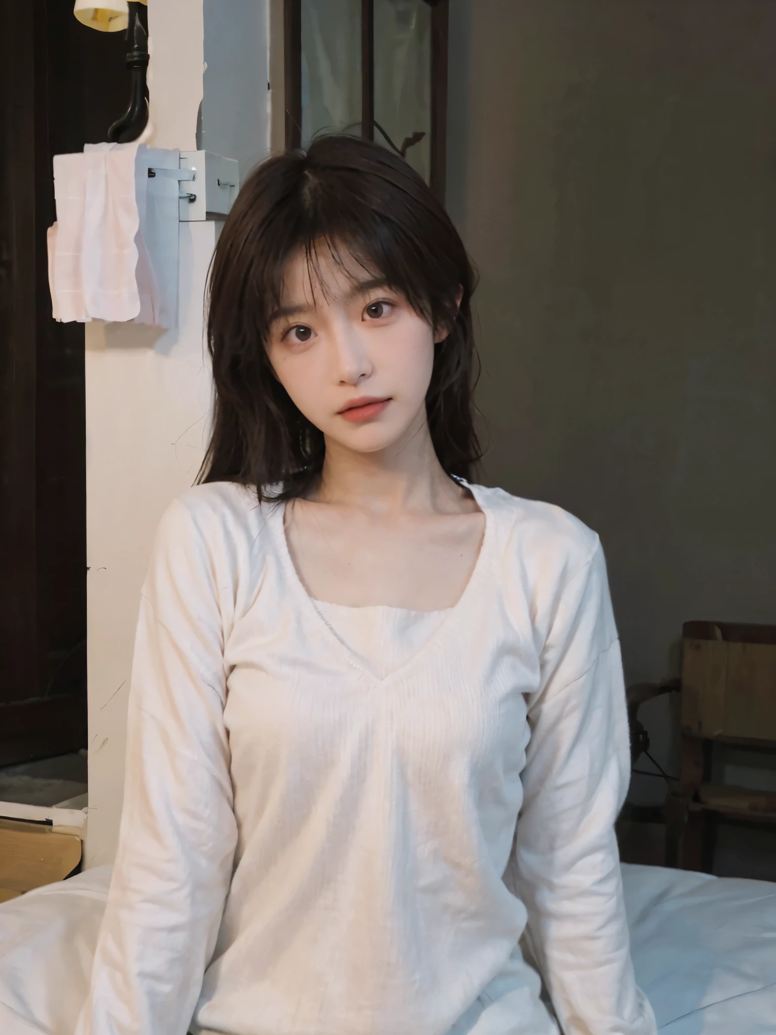 Best quality，16K，Ultra-high resolution，(Realism:1.4)，Cute hairpin，Baoyu Girl，1Girl,Beautiful woman with a slim figure:1.4，Abdominal muscles:1.1,(Brown hair，Mid-chest:1.3)，pink long sweater:1.uper delicate face，Exquisite eyes，Double eyelids，