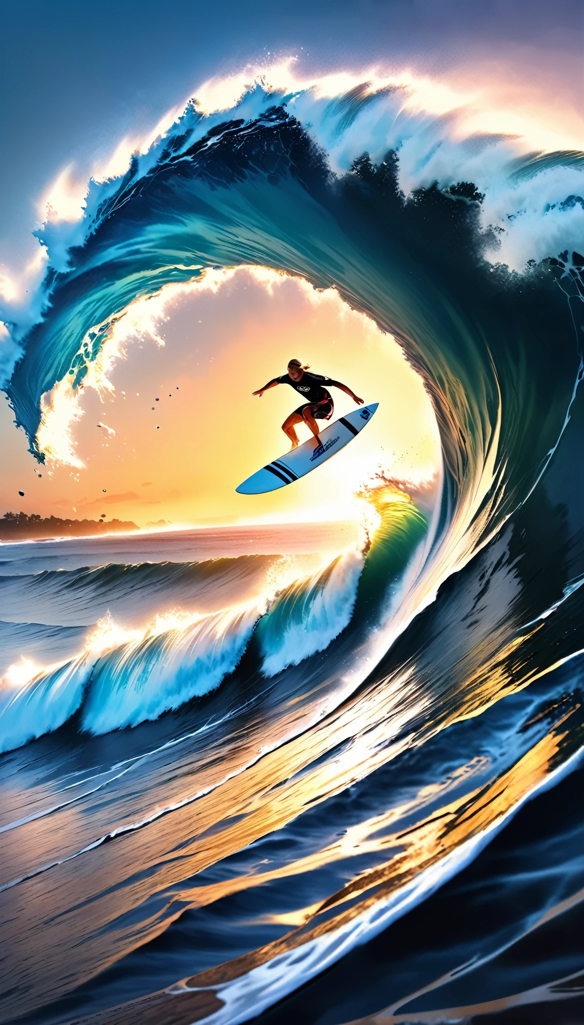 Ultra-realism, Realism, RAW Photos, Aesthetic fusion of space and network environment, A big wave of splash art crashing across the galaxy, Attractive, athletic surfer, Protocol surfing, Browsing style on a surfboard, Intervention and integration of futuristic elements, Extremely aesthetic, 