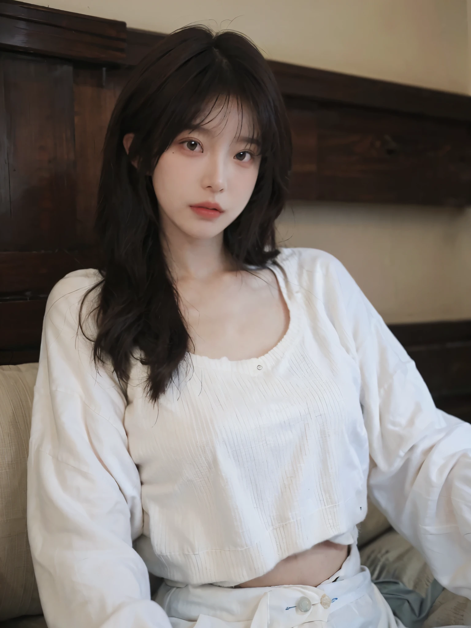 Best quality，16K，Ultra-high resolution，(Realism:1.4)，Cute hairpin，Baoyu Girl，1Girl,Beautiful woman with a slim figure:1.4，Abdominal muscles:1.1,(Brown hair，Mid-chest:1.3)，pink long sweater:1.1，Super delicate face，Exquisite eyes，Double eyelids，