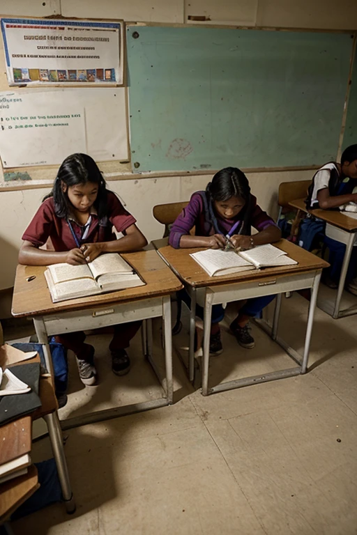 Inequality in Access to Education • Two students, one with access to educational resources (books, computer) and another without them.
• Different types of schools, one well equipped and the other deteriorated.