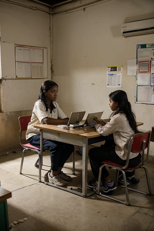 Inequality in Access to Education • Two students, one with access to educational resources (books, computer) and another without them.
• Different types of schools, one well equipped and the other deteriorated.