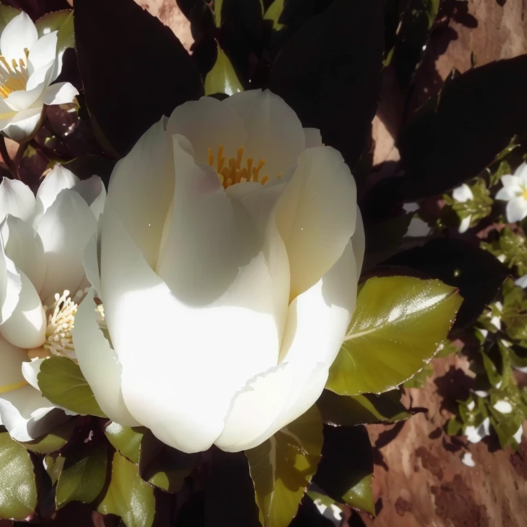 there is a white flower that is blooming in the sun, white flower, magnolias, 非常に高い開flower量, 大きな不透明なflower, full bloom, flower, Light of the sun, Backlight, white, 巨大なflower, white petal, glowing delicate flower, inside the flower, large flower head, わずかなflower, huge flower, central close-up shot, Botanical Photography