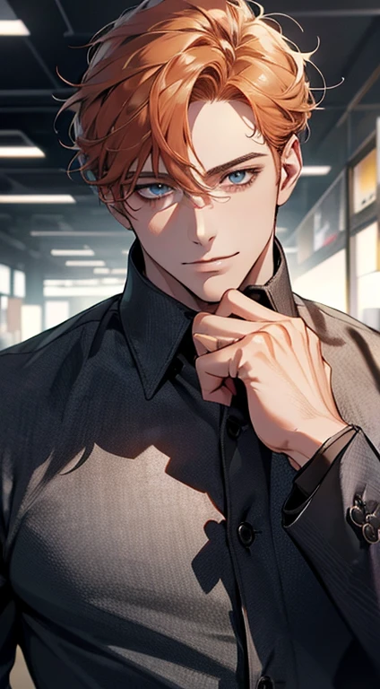 (best quality,4k,8k,highres,masterpiece:1.2),ultra-detailed,(realistic,photorealistic,photo-realistic:1.37),1 man,31 years old,mature man,very handsome,without expression,smile,short grey b
Orange hair,blue eyes,penetrating gaze,perfect face without errors,imposing posture,businessman,office background,cinematic lighting,hdr image