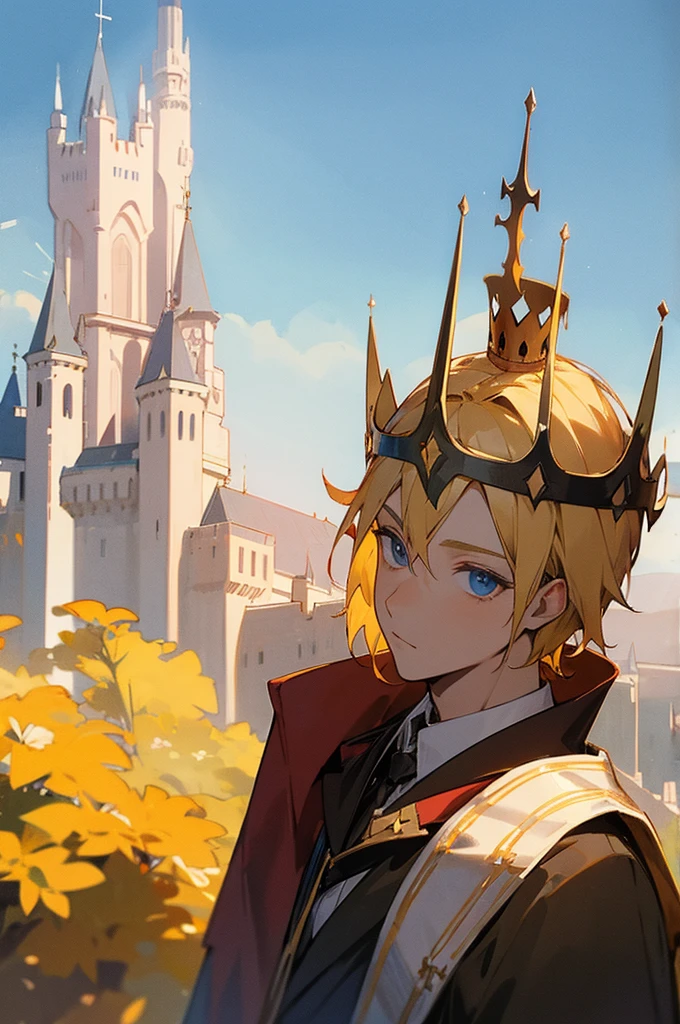 1male, Blonde Hair, Castle Background, Crown,