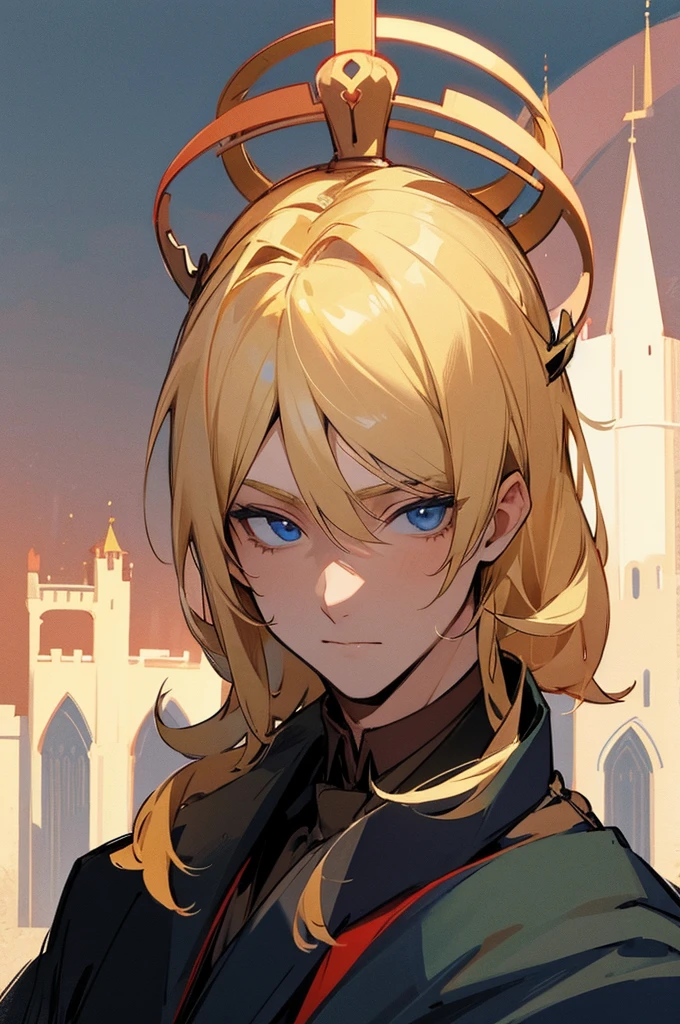 1male, Blonde Hair, Castle Background, Crown,