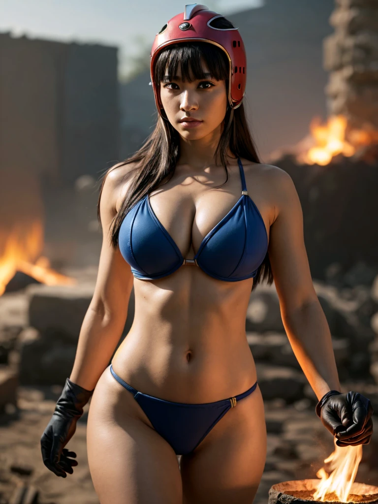 (ultra realistic,32k, masterpiece:1.2),(high detailed skin:1.1),( high quality:1.1),
chi chi, (black eyes:1.5), black hair, long hair, hime cut, blunt bangs, sidelocks,armor, bikini armor, cape, collarbone, gloves, helmet, navel, pauldrons, shoulder armor, cleavage,,fighting stance pose, huge breast,large breast,,(volumetric lighting:1.1), emberstone forge, fiery embers, molten craftsmanship, domain of master blacksmiths, blurry background,