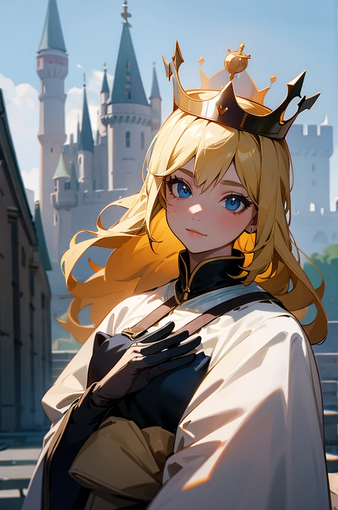 1Female, Blonde Hair, Castle Background, Crown,