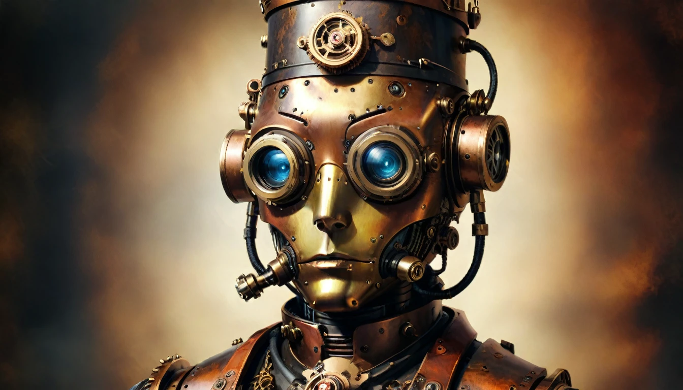  official portrait of steampunk robot --style raw --sref --ar 3:5