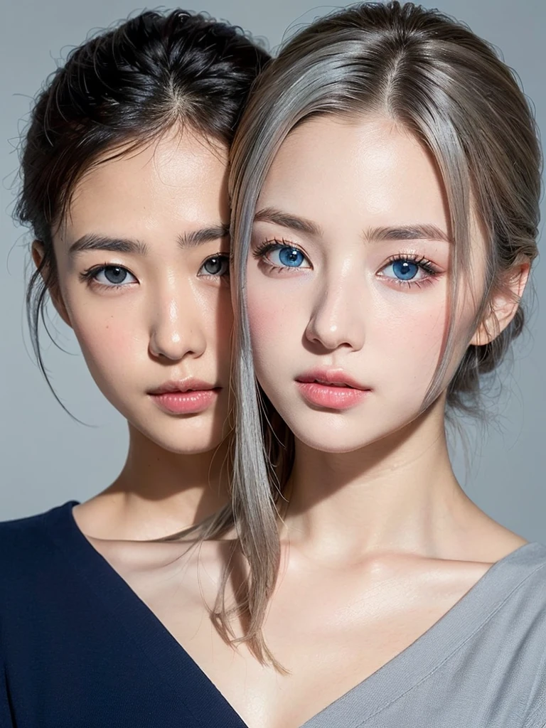 ((8k、sharp、masterpiece、highest quality、Realistic like a photo、perfect face、small face、very beautiful face、very cute、Fair skin and cute、Fair skin、gray hair、Blue eyes、))、 19 years old、ponytail、shiny skin, moist skin、Fair skin、Japan's top idols、cool girl、cute face、perfect face、japanese idol、top idol、19 years old:1.3、((Flowing gray hair:1.4、美しいBlue eyes:1.3、double eyelid、beautiful breasts、thin legs、Beautiful shaped buttocks、girl with perfect style、abs、gray hair、very well-groomed face、cute face、))、beautiful breasts、professional lighting、portrait shot、smile at the viewer、blush、(White workout wear:1.3、)、((1 girl in training))、cleavage、((She is on all fours sticking her ass out to the viewer..'))、'Gym、cool girl