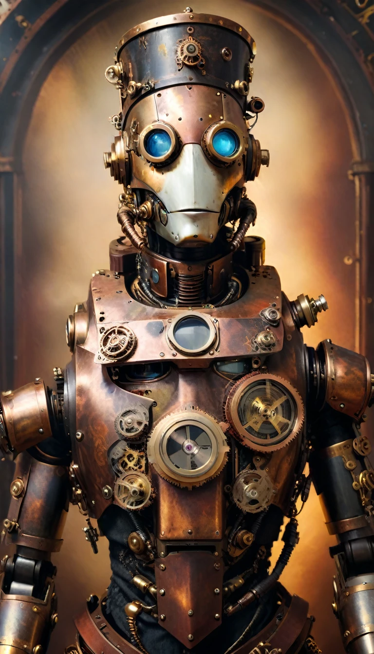  official portrait of steampunk robot --style raw --sref --ar 3:5