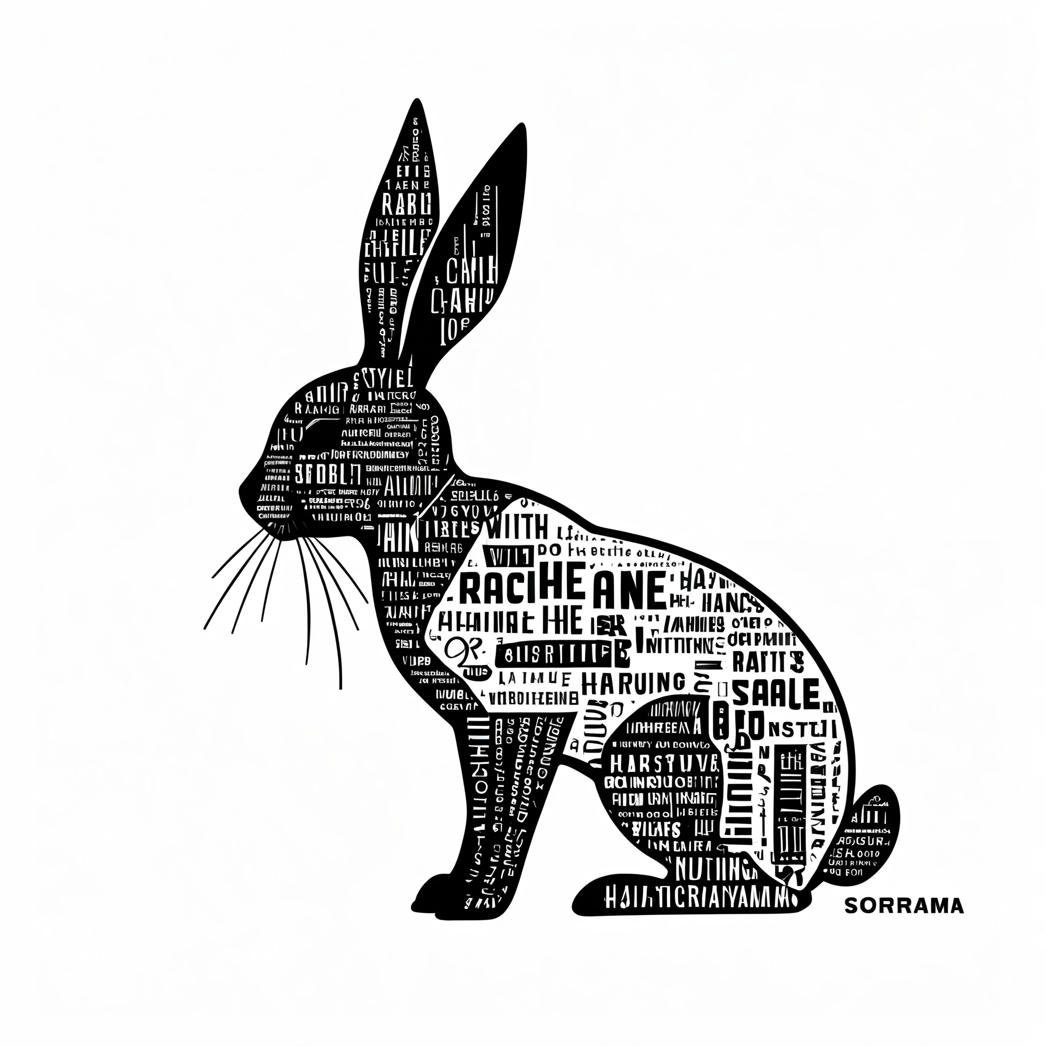 {with the text:"Rabbit":1.6},in style of Hajime Sorayama,{in style of Hans Hartung}
white_background,logo,line art,{minimalist style:1.5},rabbit silhouette composed of collages