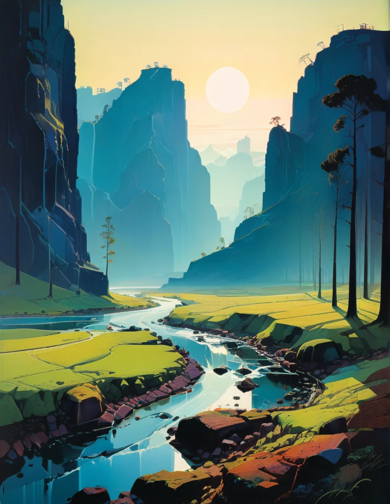 professional photograph of a dimpled landscape by James Gilleard and Peter Doig and richard avedon , bold lines, hyper detailed, dark limited palette, dramatic lighting, (intricate details, masterpiece, best quality:1.4),