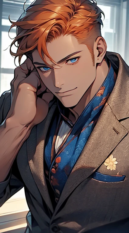 (best quality,4k,8k,highres,masterpiece:1.2),ultra-detailed,(realistic,photorealistic,photo-realistic:1.37),1 man,31 years old,mature man,very handsome,without expression,smile,short grey b
Orange hair,blue eyes,penetrating gaze,perfect face without errors,imposing posture,businessman,office background,cinematic lighting,hdr image