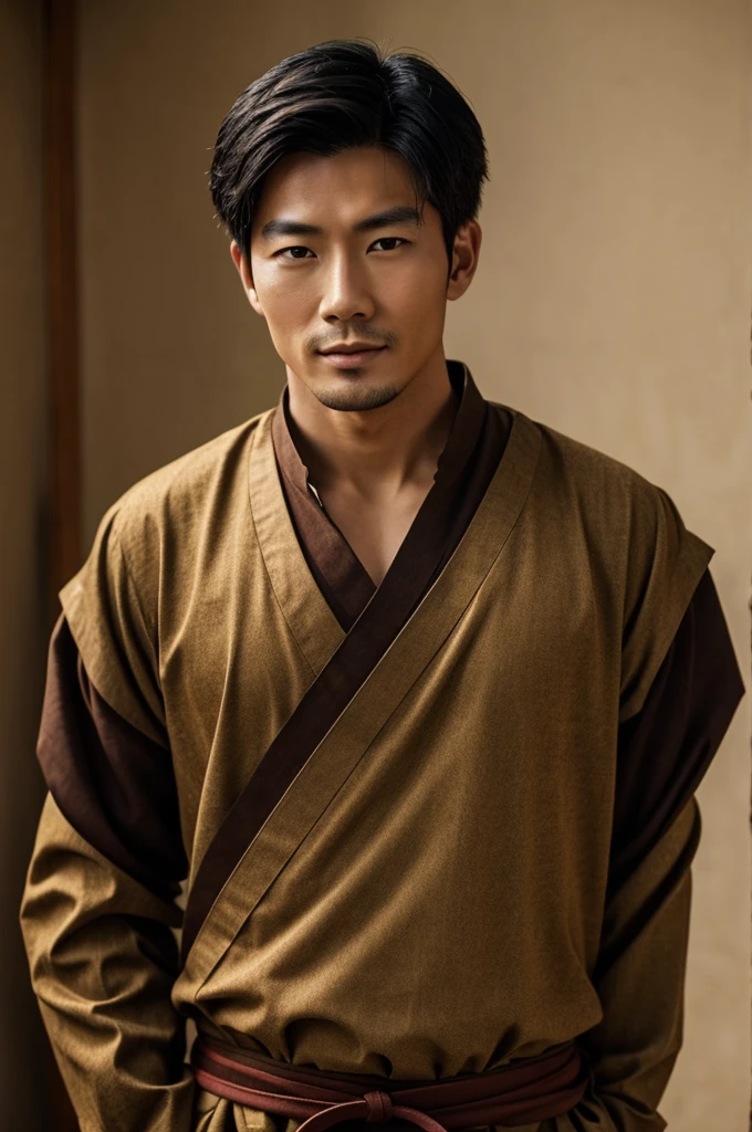 Handsome Asian man wearing a peasant outfit