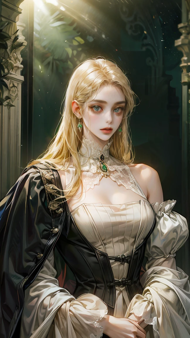 8k, complex, elegant, Very detailed, majestic, digital photography, surreal painting, victorian mansion, palace, detailed background, clear sky, beige mansion, (masterpiece, side light, fine and beautiful eyes: 1.2), HdR, (ojos verde brights)), victorian dress, ( bright), elegant girl, cana, musculature, White skin, elegant, in front of the camera, masterpiece, different hair colors, BLACK-haired MAN black hair. WOMAN WITH LONG BLONDE HAIR Cascading Down Her Shoulders. notable height difference, thin girl, robust muscular boy, wide shoulders, muscles, manly mature face, half body