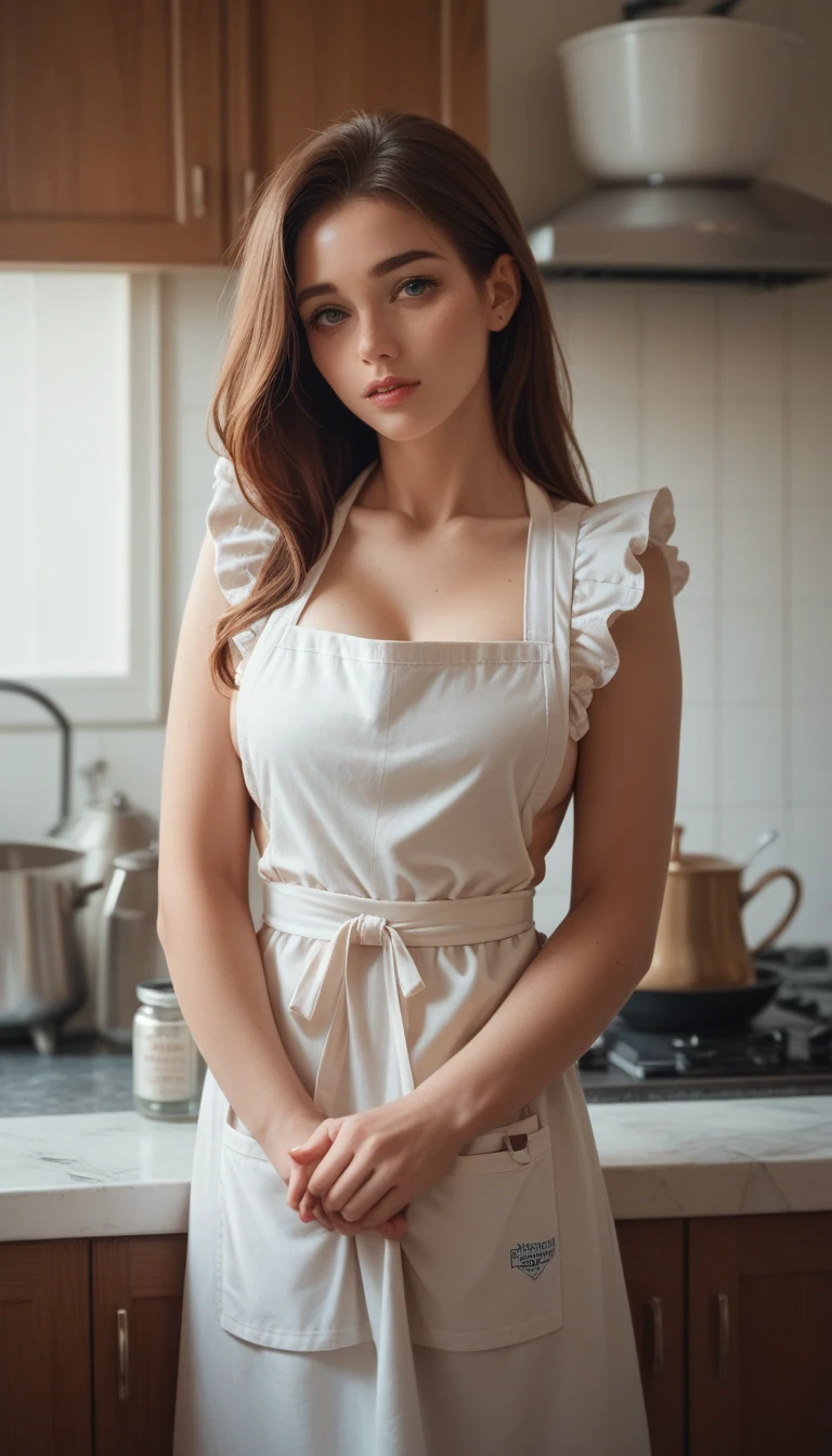 Sexy, mommy in apron , milked