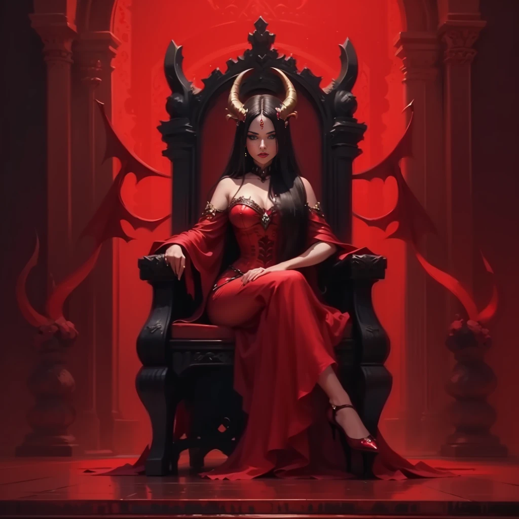 a woman in a red dress sitting on a throne with horns, beautiful elegant demon queen, queen of the underworld, queen of hell, beautiful vampire female queen, succubus | medieval, diablo 4 queen, on her throne, beautiful vampire queen, sitting on her throne, diablo 4 lilith, sitting on a throne, sitting on intricate throne, beautiful succubus