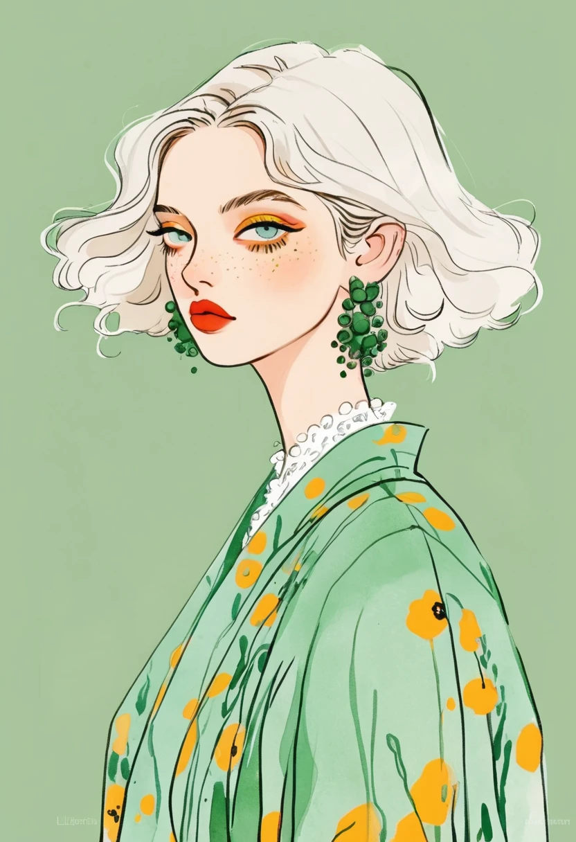 Fashion Design Sketch：Illustration of lady, in style of Digital Illustration, Trending on artstration,Solitary , Digital drawing, Portrait of Loepfe,  Fine Hair, (Black Lines)，Illustration style, Digital Illustration, Color Sketch, watercolor Illustration style,