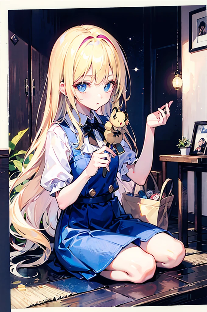 Alice漫游仙境，fairy tales，((Alice))，Light blond long hair，Blue Eyes，Well-behaved and cute，Rabbit Doll，
