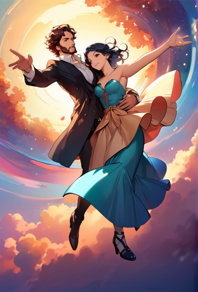 anime - style image of a man reaching for a woman in the sky, by Cyril Rolando, cyril rolando and goro fujita, inspired by Cyril Rolando, makoto shinkai cyril rolando, cyril rolando and m.w kaluta, cyril rolando and m. w kaluta, beautiful anime artwork, in style of cyril rolando