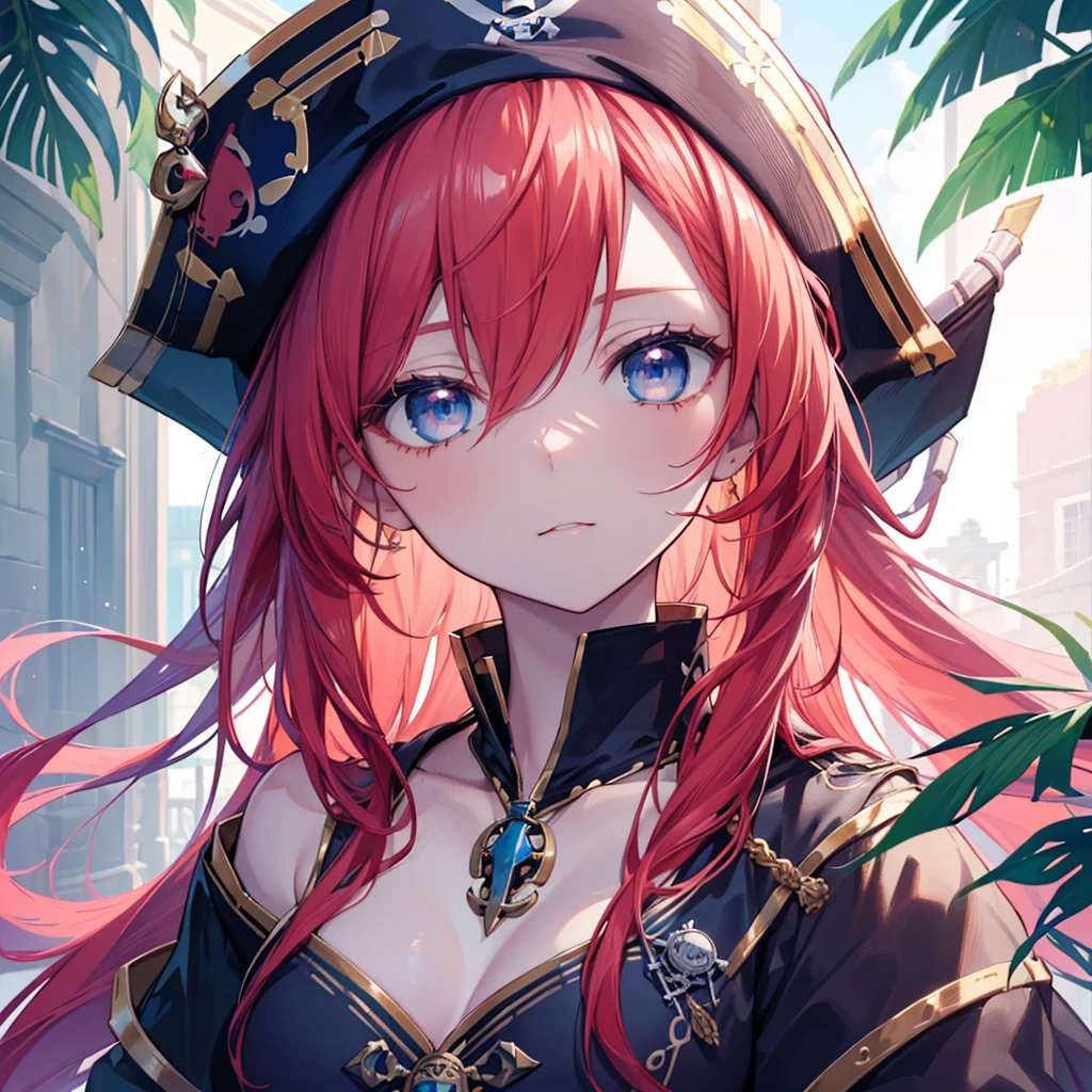 anime, (((portrait of he said))), woman, (((Red Hair))), (((blue eyes))), (((female pirate)), 8k, unreal enGine, オクタンレンダリンG, Cute, GamanG, Yoon Gonji, G.To, Gosonjak, Schloop, Severe, Dorm, Noah, trendinG on pixiv, Fan Box, Sketch, masterpiece, Smooth and soft skin, biG dreamy eyes, Beautiful and complex hair colors, Symmetric, anime wide eyes, soft liGhtinG, Concept Art, diGital paintinG, Tropical Island