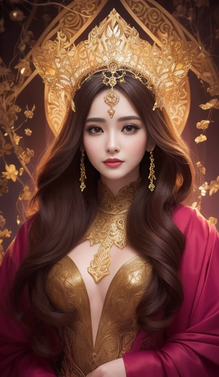 （Masterpiece artwork，Superior Quority，best qualityer，offcial art，beautiful and aesthetic：1.2），（1 girl，yangmi，Yang Mi，），extremely detaild，colorfully，More Detailed，offcial art，unity wallpaper 8k，ultra detali，beautiful and aesthetic，beautiful  big  breastasterpiece artwork，best qualityer，（Zentangle，datura，tangles，tangle），sacred rays，gold leaf，arte em gold leaf，brightness drawing，PerfectNwsjMajic