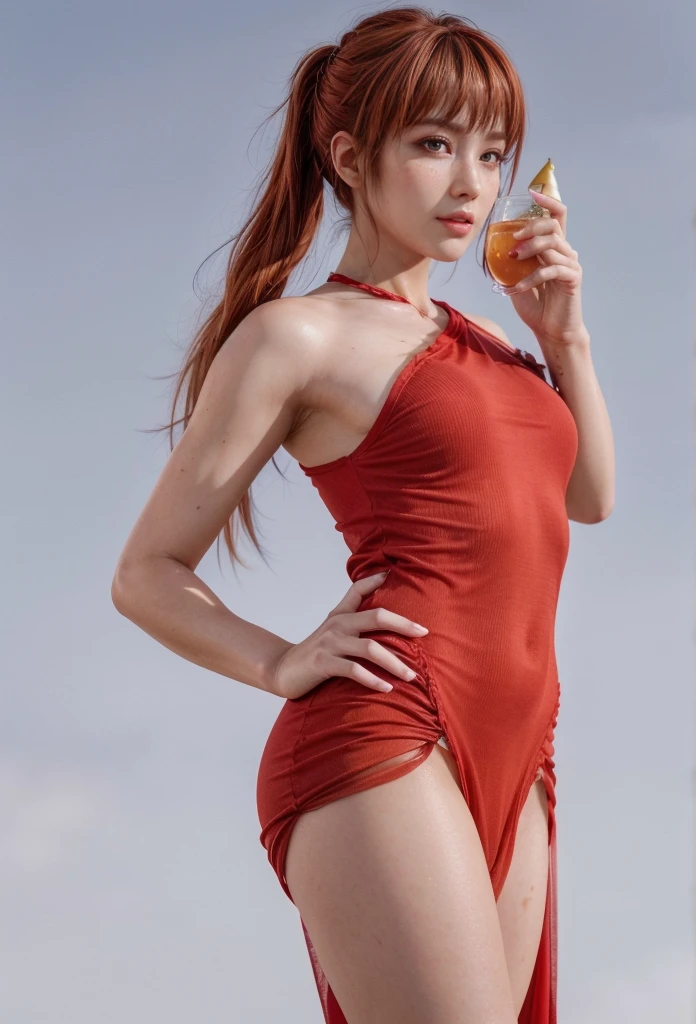 Kasumi, brown eyes, Red Hair, (best quality, ultra detail), (realistic:1.37), beautiful and detailed face, ultra-realistic texture, Delicate face, delicate body, red lipstick, bright colors. high definition, 8K. expression with a slight smile