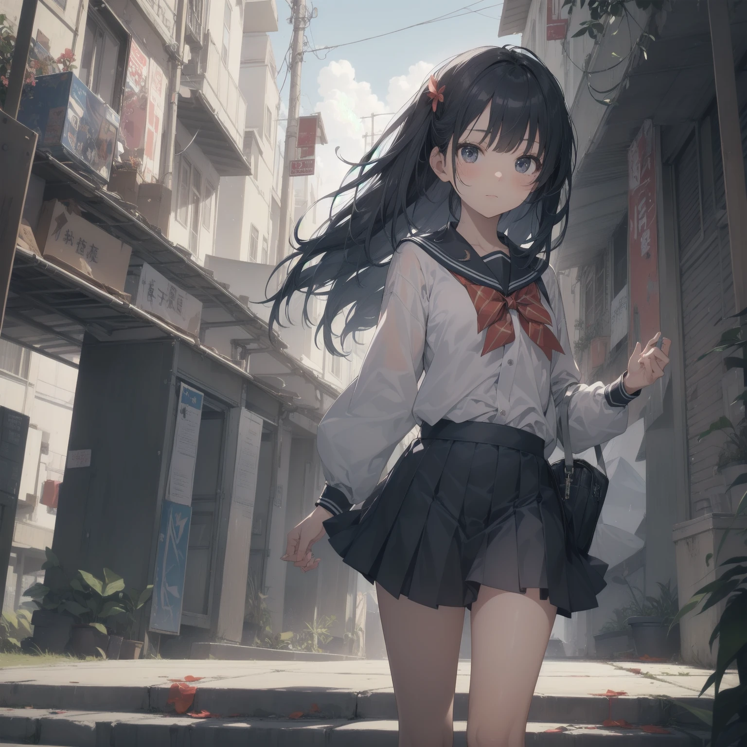 ultra-absurdres-Top quality by artist God, ultra-detailed, high resolution, anime moe artstyle, best anime 8k konachan wallpaper, pixiv contest winner, pool:2810, perfect anatomy,break, 1girl, (Please draw a girl walking sleepily to school alone. )break,(Solo,little female, 13-year-old:1.3),Full limbs, complete fingers,a junior high school student, (very short hair), short cut, flat chest, , small butt, small black eyes, beautiful detailed eyes, well-proportioned iris and pupils, expressive eyes, highres detailed hair, soft expression, salor school_uniform, sailor collar, serahuku, bow, pleated skirt,(Detailed Lighting), (Detailed background), in the School commute route. break,super detailed skin, Best cinematic lighting powered by famous artist, 8k,beauty illustration,photoshop_(medium),very aesthetic,break,((artist:fujima_takuya )), artist:clamp ,artist:carnelian ,artist:kantoku ,
