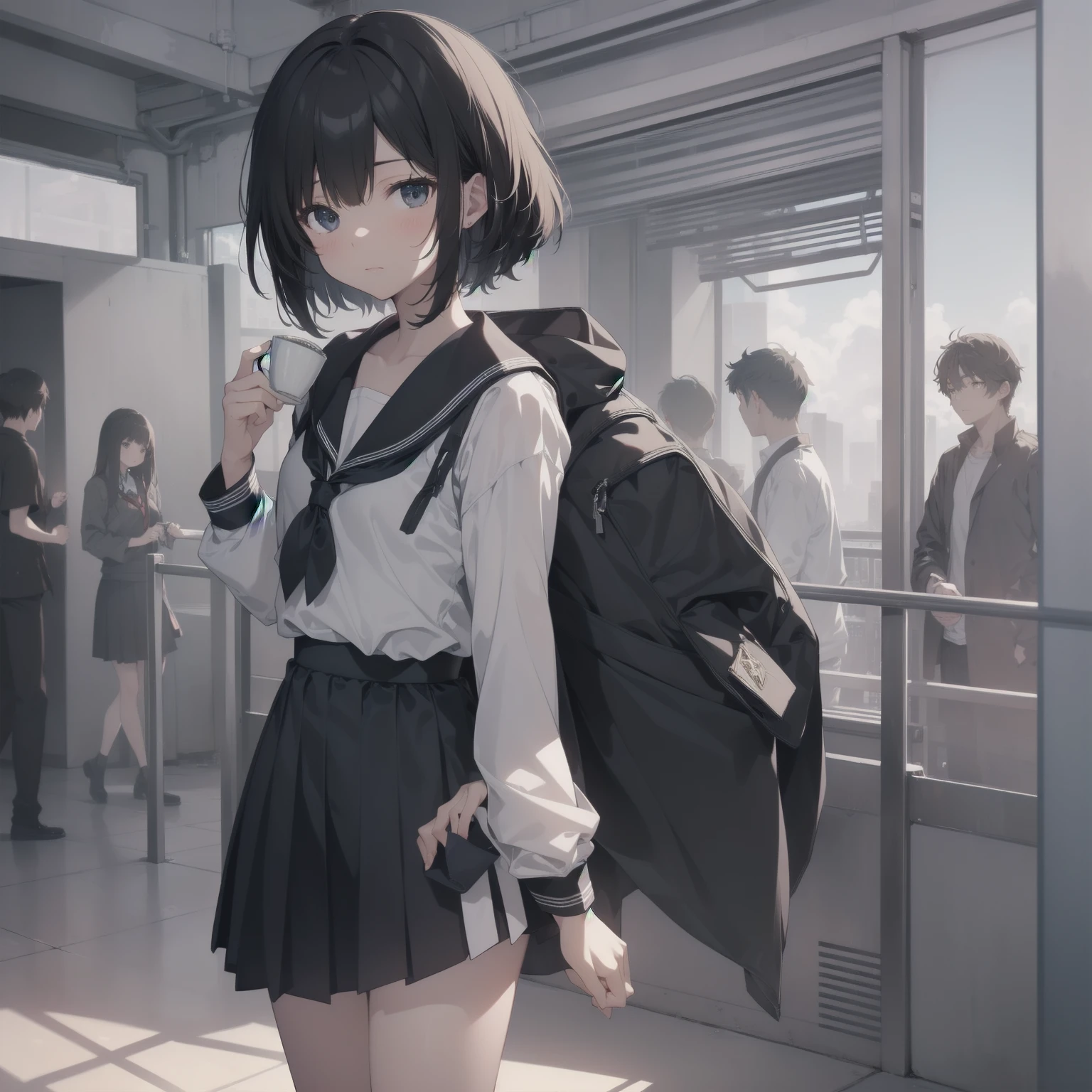 ultra-absurdres-Top quality by artist God, ultra-detailed, high resolution, anime moe artstyle, best anime 8k konachan wallpaper, pixiv contest winner, pool:2810, perfect anatomy,break, 1girl, (Please draw a girl walking sleepily to school alone. )break,(Solo,little female, 13-year-old:1.3),Full limbs, complete fingers,a junior high school student, (very short hair), short cut, flat chest, , small butt, small black eyes, beautiful detailed eyes, well-proportioned iris and pupils, expressive eyes, highres detailed hair, soft expression, salor school_uniform, sailor collar, serahuku, bow, pleated skirt,(Detailed Lighting), (Detailed background), in the School commute route. break,super detailed skin, Best cinematic lighting powered by famous artist, 8k,beauty illustration,photoshop_(medium),very aesthetic,break,((artist:fujima_takuya )), artist:clamp ,artist:carnelian ,artist:kantoku ,