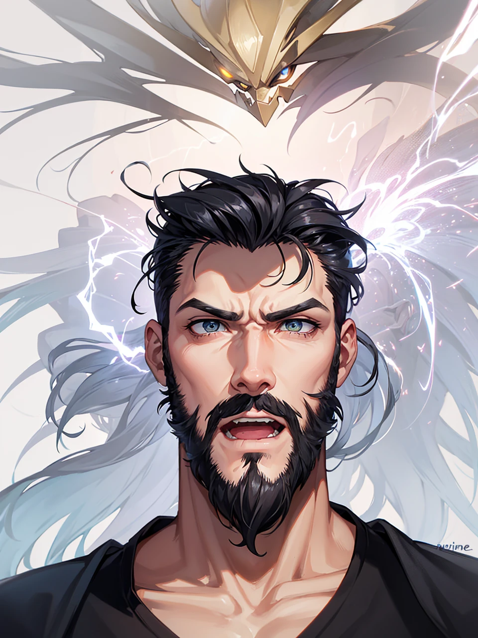 put it in Wolverinne style, beard and hair, lightning eyes