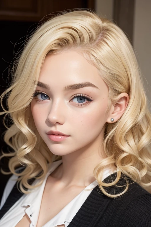 Blonde with small curls and eyebrows