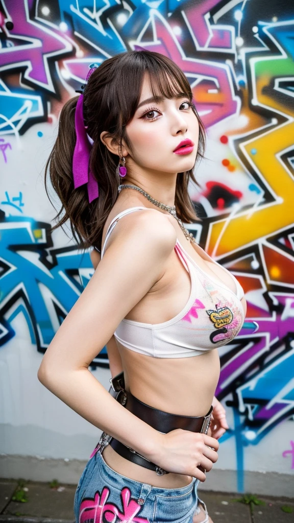 The character costume is KPOP, Hallyu, K-pop anime art style, Hallyu frontline style, Hallyu art style, kpop style, official artwork, Chibi art, Pisif, Blackpink style, cute. KPOP artwork in various poses, The popularity of Pisif art station, chibi, No watermark, Extra close-fitting mini skirt, open jacket, extra short clear top Strapless, cleavage, style clothing cyberpunk, smallest short short, wide angle, short top, very short,