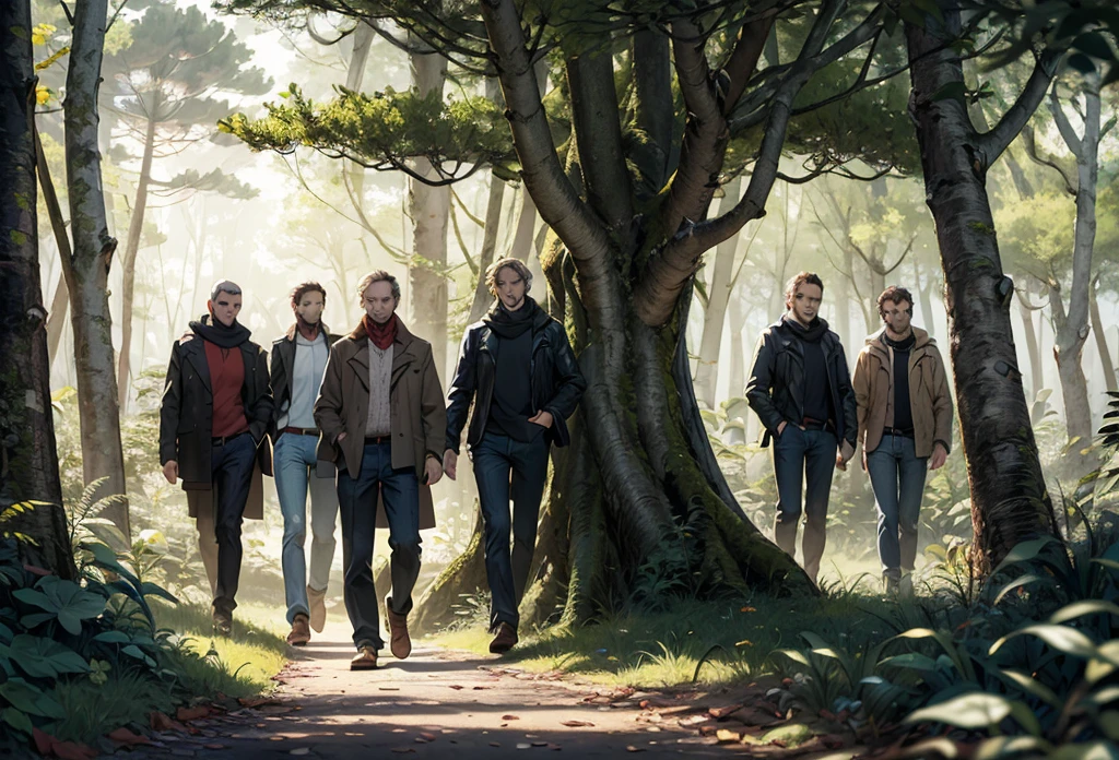 groupe d'homme en forêt sombre

