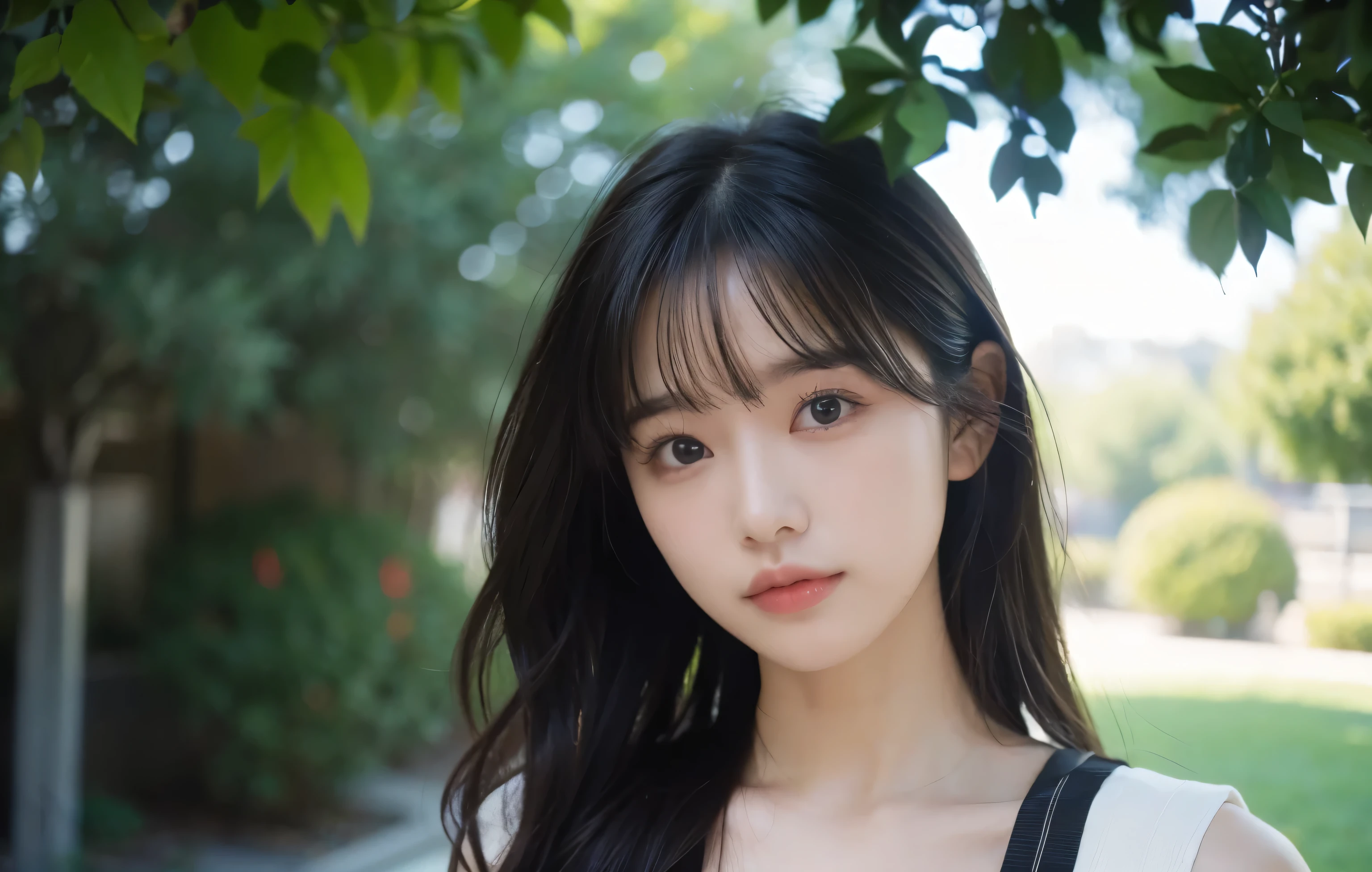 、(Highest quality,masterpiece:1.3,Ultra-high resolution,),(Ultra-detailed,Caustics),(Photorealistic:1.4,RAW shooting,)Ultra-Realistic Capture,Very detailed,High resolution 16K for human skin、 The skin texture is natural、The skin looks healthy、The color is also uniform.、 Use natural light and color,One Woman,Japanese,,cute,Black-haired,long-length hair,(Depth of written boundary、chromatic aberration、、Wide range of lighting、Natural Shading、)、(Hair swaying in the wind:1.2)、22 years old、Twilight、garden