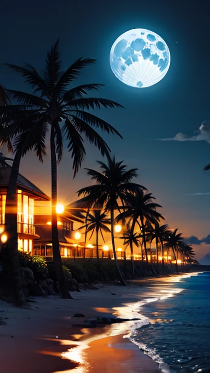 Glowing moonlit tropical beach