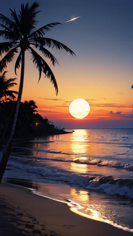 Glowing moonlit tropical beach